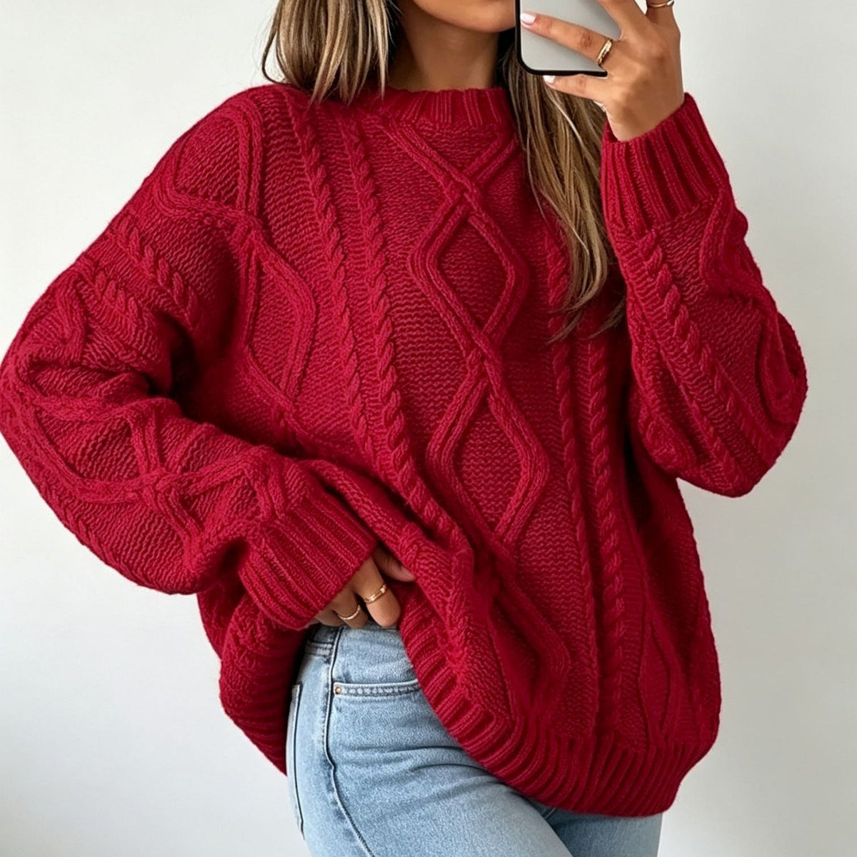 Theodora | Cable Knit Crew Neck Oversized Sweater for Women