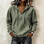 Marwen | Ribbed Half-Zip Hoodie with Drawstring Hood for Women