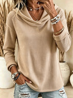 Merethe | Waffle-Knit Cowl Neck Hooded Sweater for Women