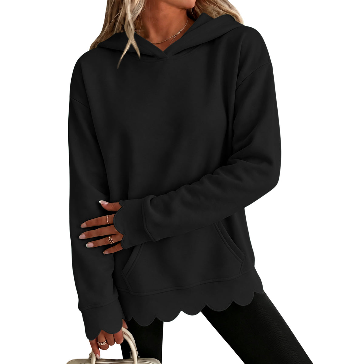 Zeliha | Scalloped Hem Hoodie for Women