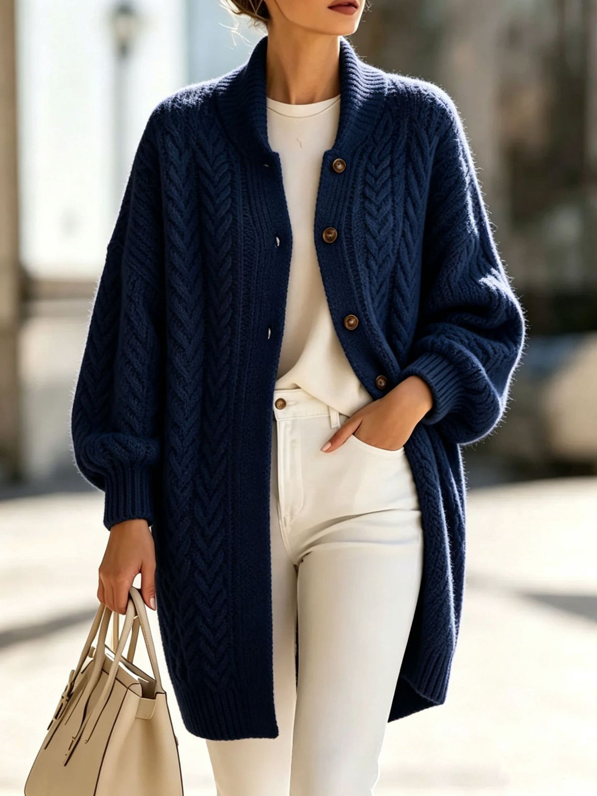 Nadalene | Cable Knit Longline Cardigan for Women