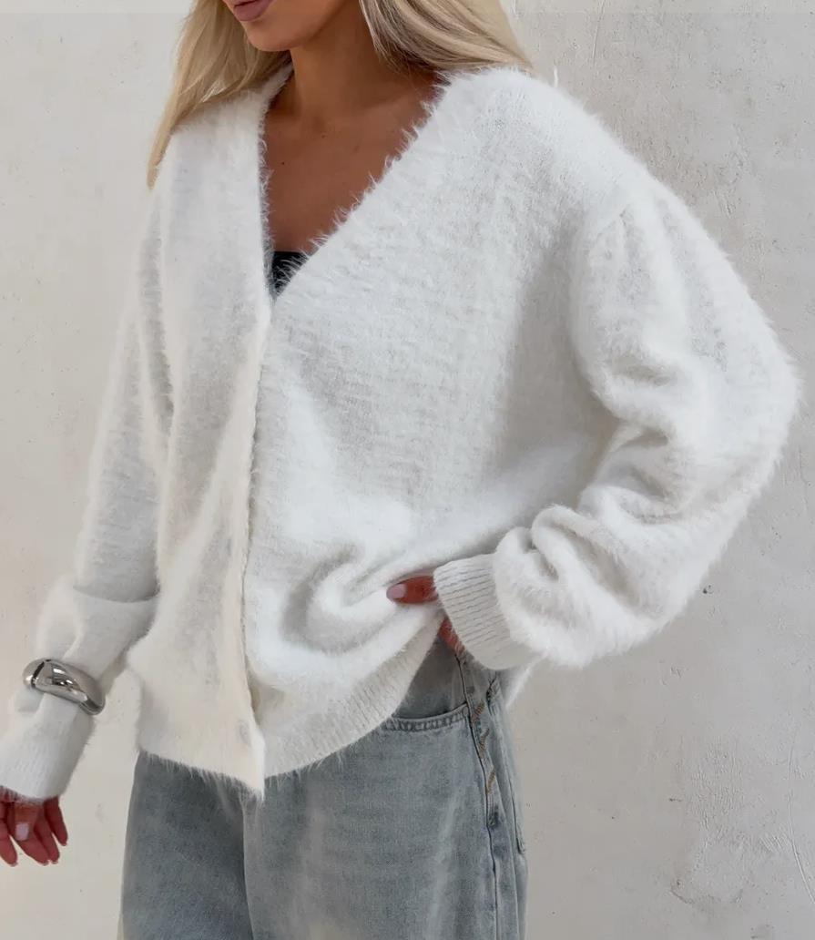 Agneta | Fuzzy Open-Front Knit Cardigan for Women