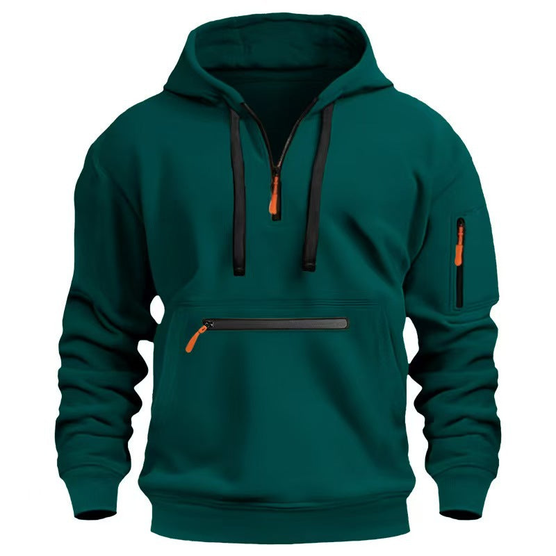 Osbert | Zip-Front Quilted Hoodie with Multi Pocket for Men