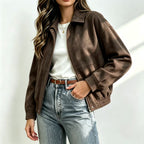 Elfie | Belted Suede Bomber Jacket with Zip-Front for Women