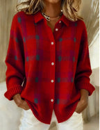 Heather | Plaid Knit Button-Front Cardigan for Women