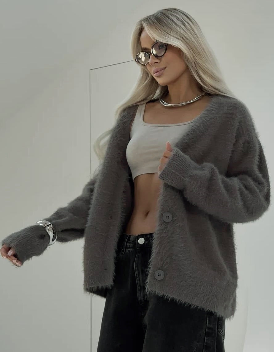 Agneta | Fuzzy Open-Front Knit Cardigan for Women