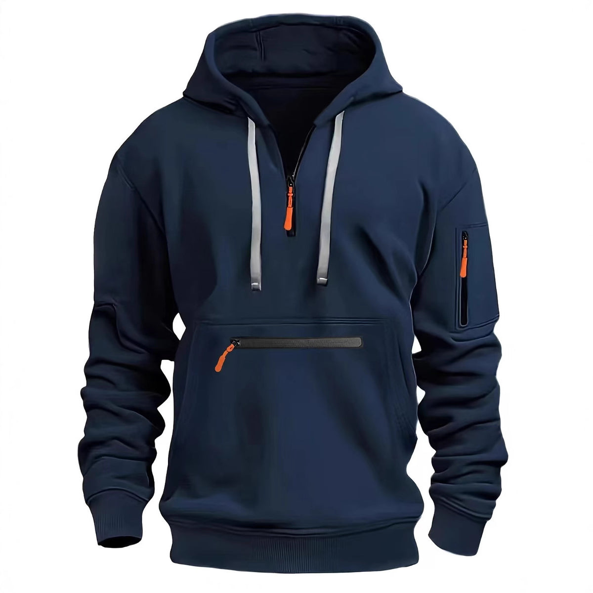 Osbert | Zip-Front Quilted Hoodie with Multi Pocket for Men