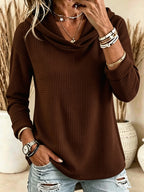 Merethe | Waffle-Knit Cowl Neck Hooded Sweater for Women