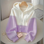 Edith | Color-Block Hoodie Button Cardigan for Women
