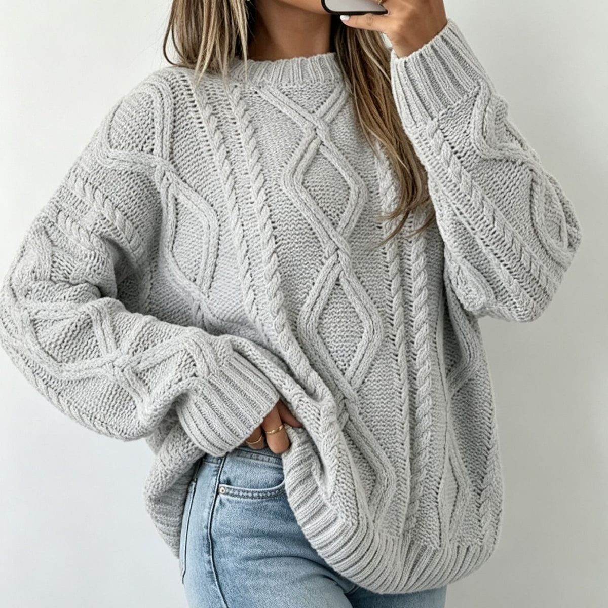 Theodora | Cable Knit Crew Neck Oversized Sweater for Women
