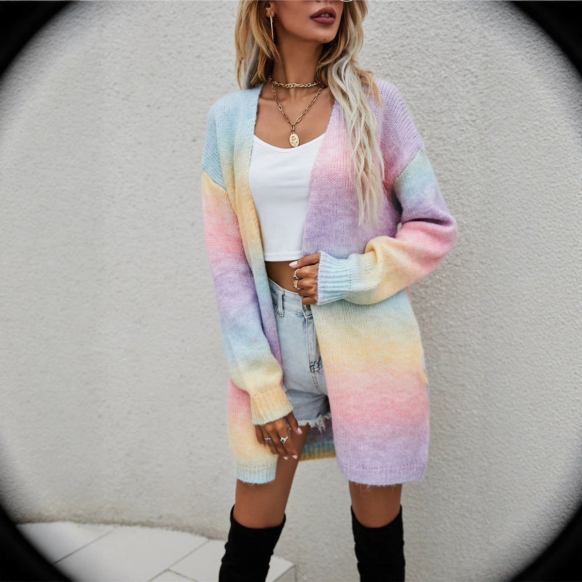 Elspeth | Tie-Dye Ombre Longline Open-Front Cardigan for Women