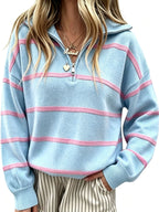 Margit | Striped Quarter-Zip Hoodie Sweater for Women