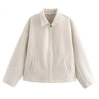 Rosemarie | Oversized Collared Zip-Front Cropped Jacket for Women