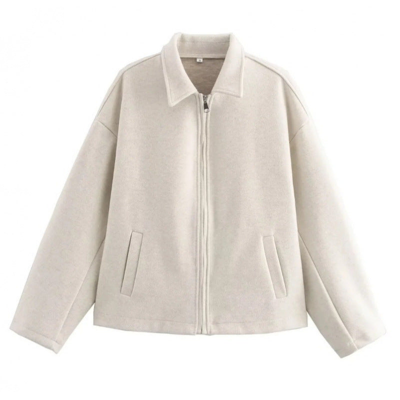 Rosemarie | Oversized Collared Zip-Front Cropped Jacket for Women