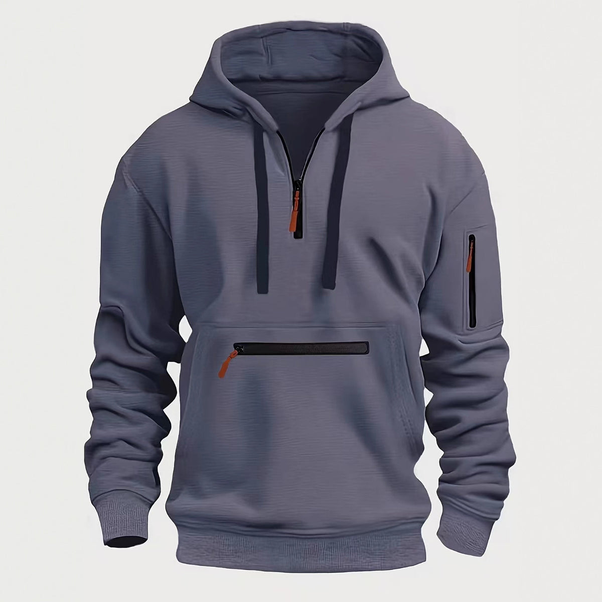 Osbert | Zip-Front Quilted Hoodie with Multi Pocket for Men