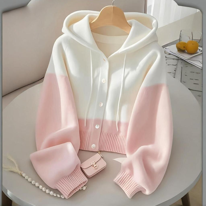 Edith | Color-Block Hoodie Button Cardigan for Women