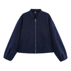 Colombe | Stand Collar Zip-Front Cropped Bomber Jacket for Women