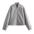 Nadalune | Stand Collar Zip-Front Bomber Jacket for Women