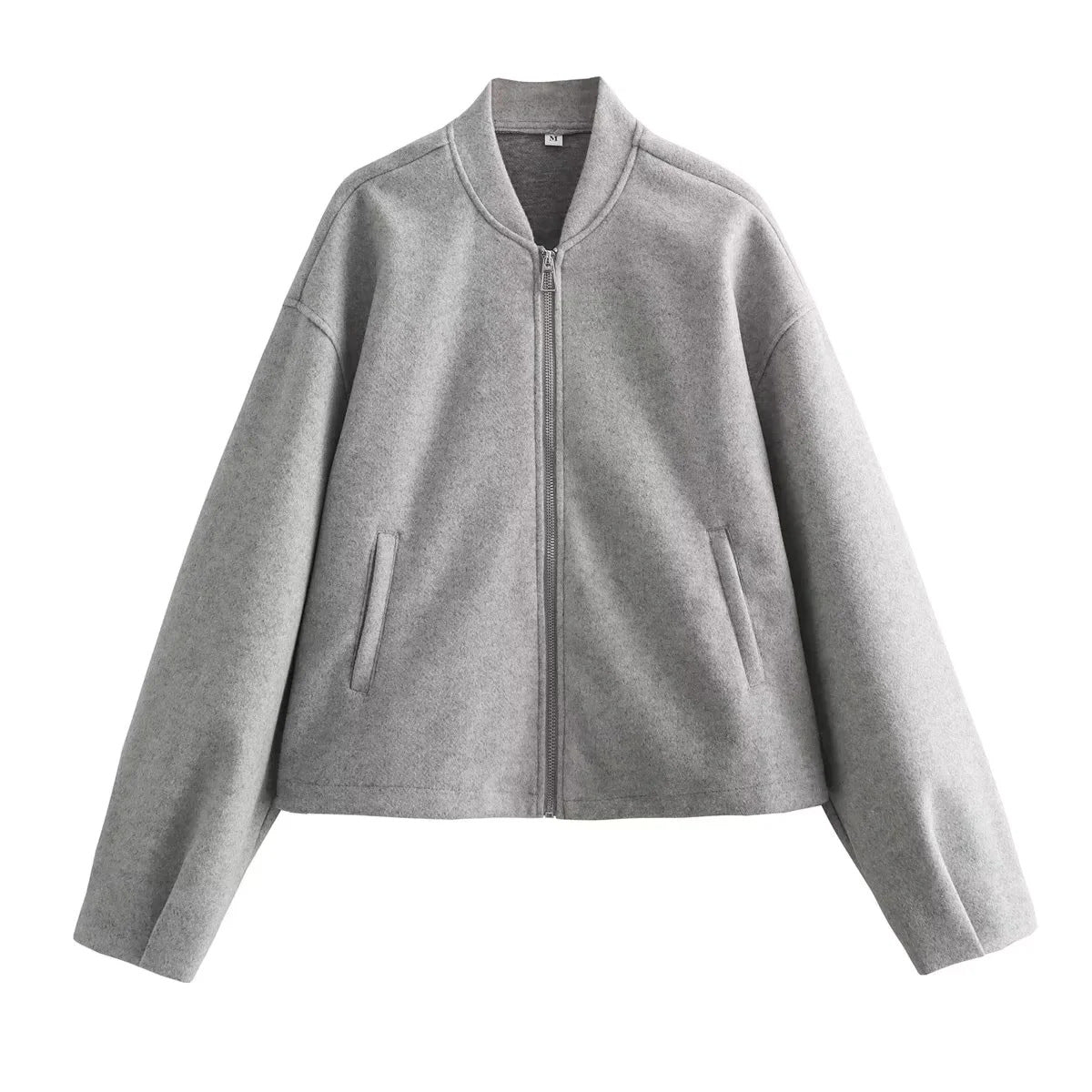 Nadalune | Stand Collar Zip-Front Bomber Jacket for Women