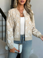 Idske | Floral Jacquard Zip-Front Bomber Jacket for Women