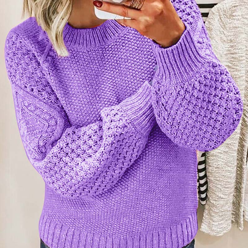 Bo | Ribbed Crew Neck Lantern Sleeve Sweater for Women