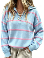 Margit | Striped Quarter-Zip Hoodie Sweater for Women