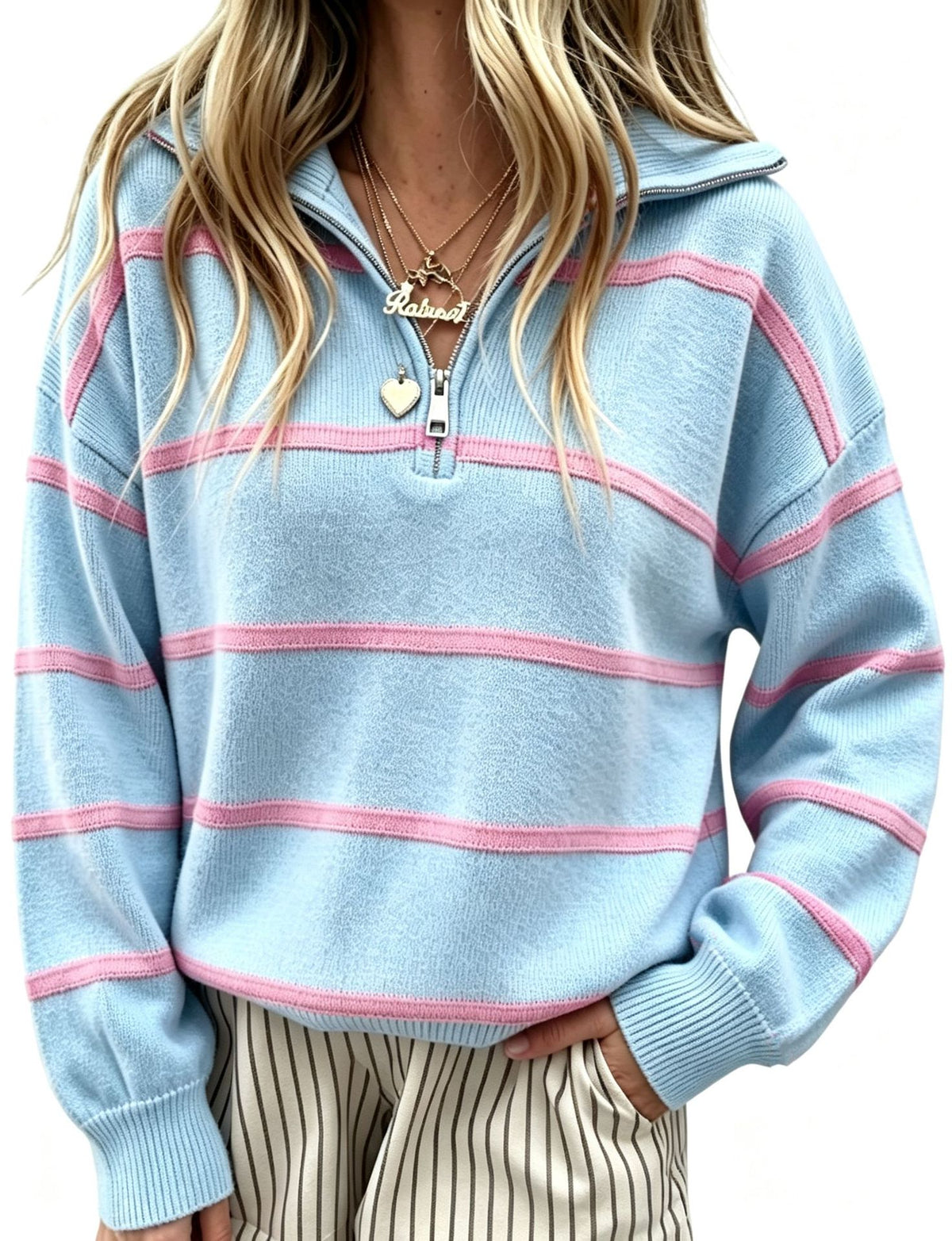 Margit | Striped Quarter-Zip Hoodie Sweater for Women