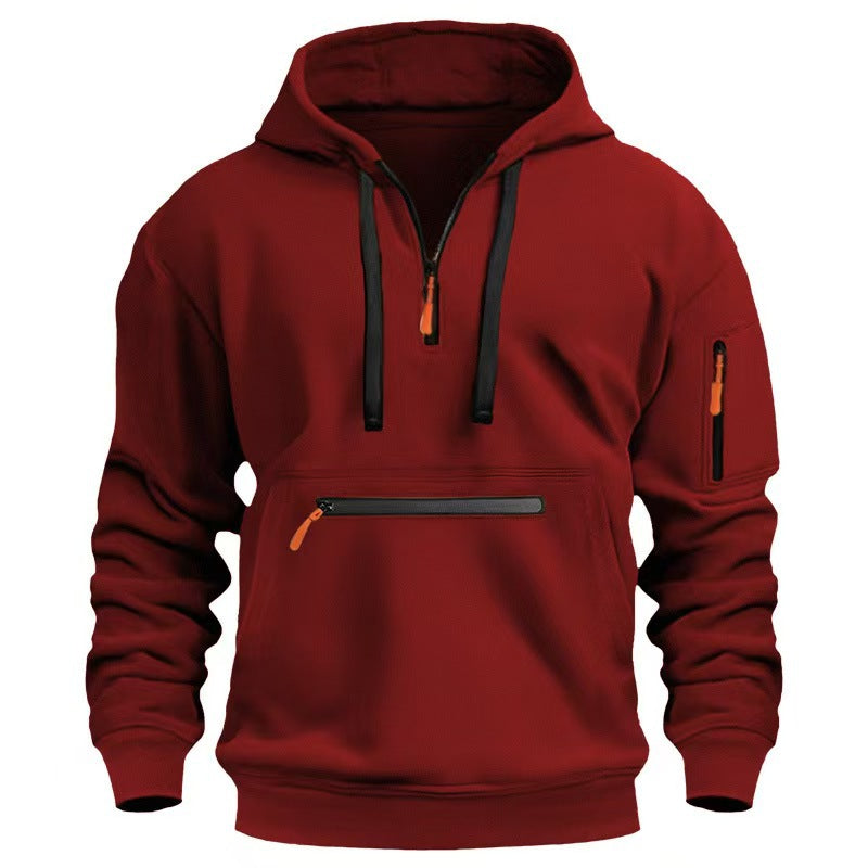Osbert | Zip-Front Quilted Hoodie with Multi Pocket for Men