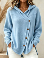 Marisette | Ribbed Button-Front Hoodie Knit Cardigan for Women