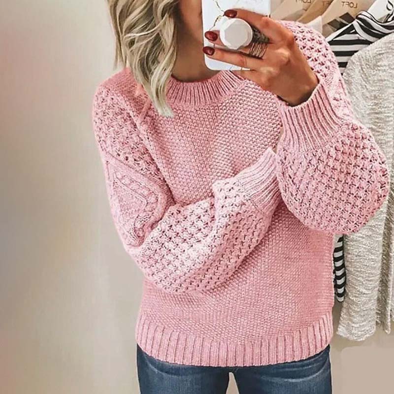 Bo | Ribbed Crew Neck Lantern Sleeve Sweater for Women