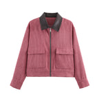 Gemma | Corduroy Zip-Front Jacket with Contrast Collar for Women