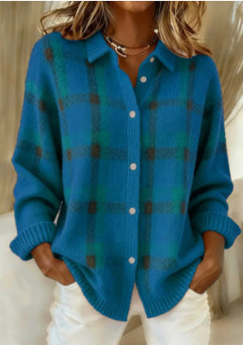 Heather | Plaid Knit Button-Front Cardigan for Women
