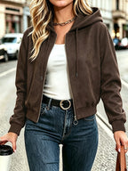 Carolyn | Textured Cropped Zip-Up Hoodie Jacket for Women