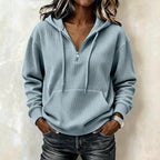 Marwen | Ribbed Half-Zip Hoodie with Drawstring Hood for Women