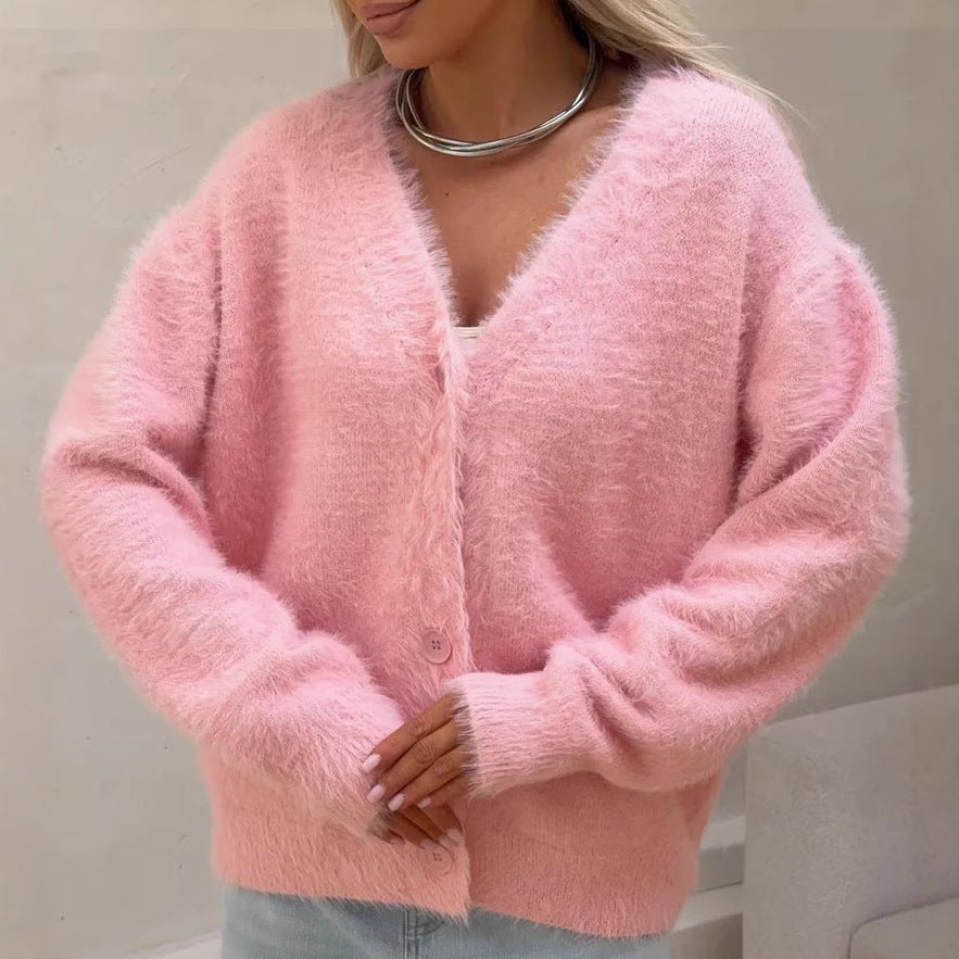 Agneta | Fuzzy Open-Front Knit Cardigan for Women