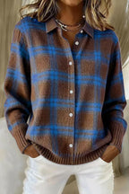 Heather | Plaid Knit Button-Front Cardigan for Women
