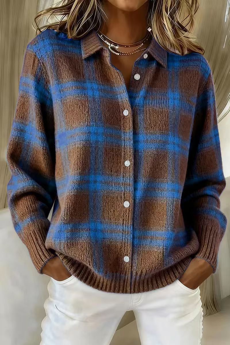 Heather | Plaid Knit Button-Front Cardigan for Women
