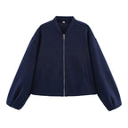 Nadalune | Stand Collar Zip-Front Bomber Jacket for Women