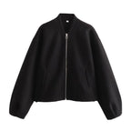 Nadalune | Stand Collar Zip-Front Bomber Jacket for Women