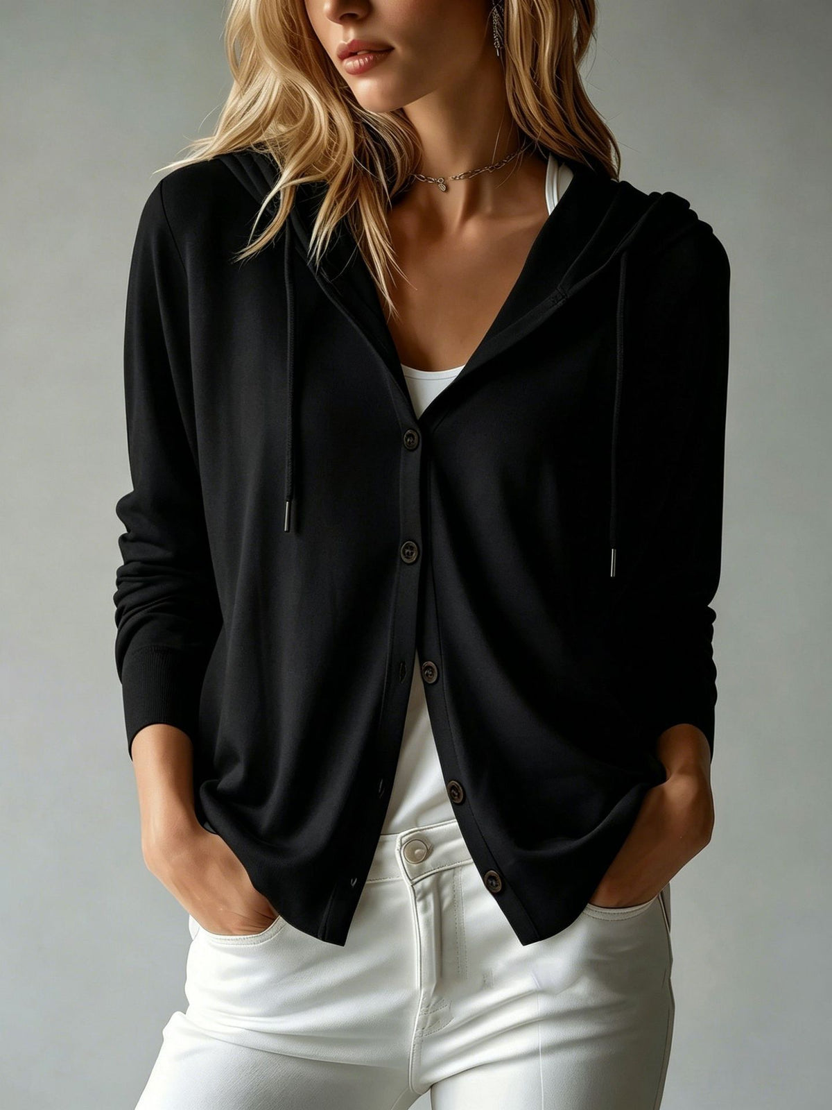Doortje | Ribbed Knit Hoodie Cardigan with Button Front for Women
