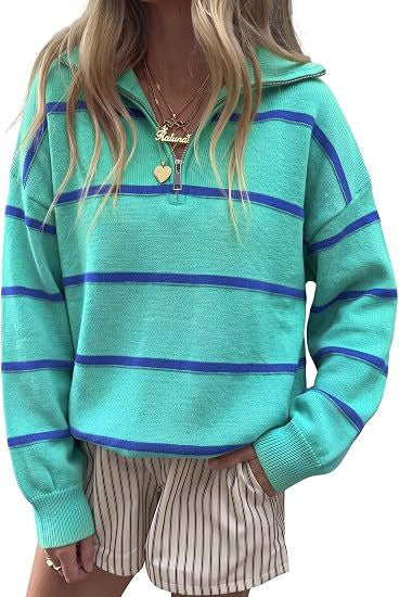 Margit | Striped Quarter-Zip Hoodie Sweater for Women
