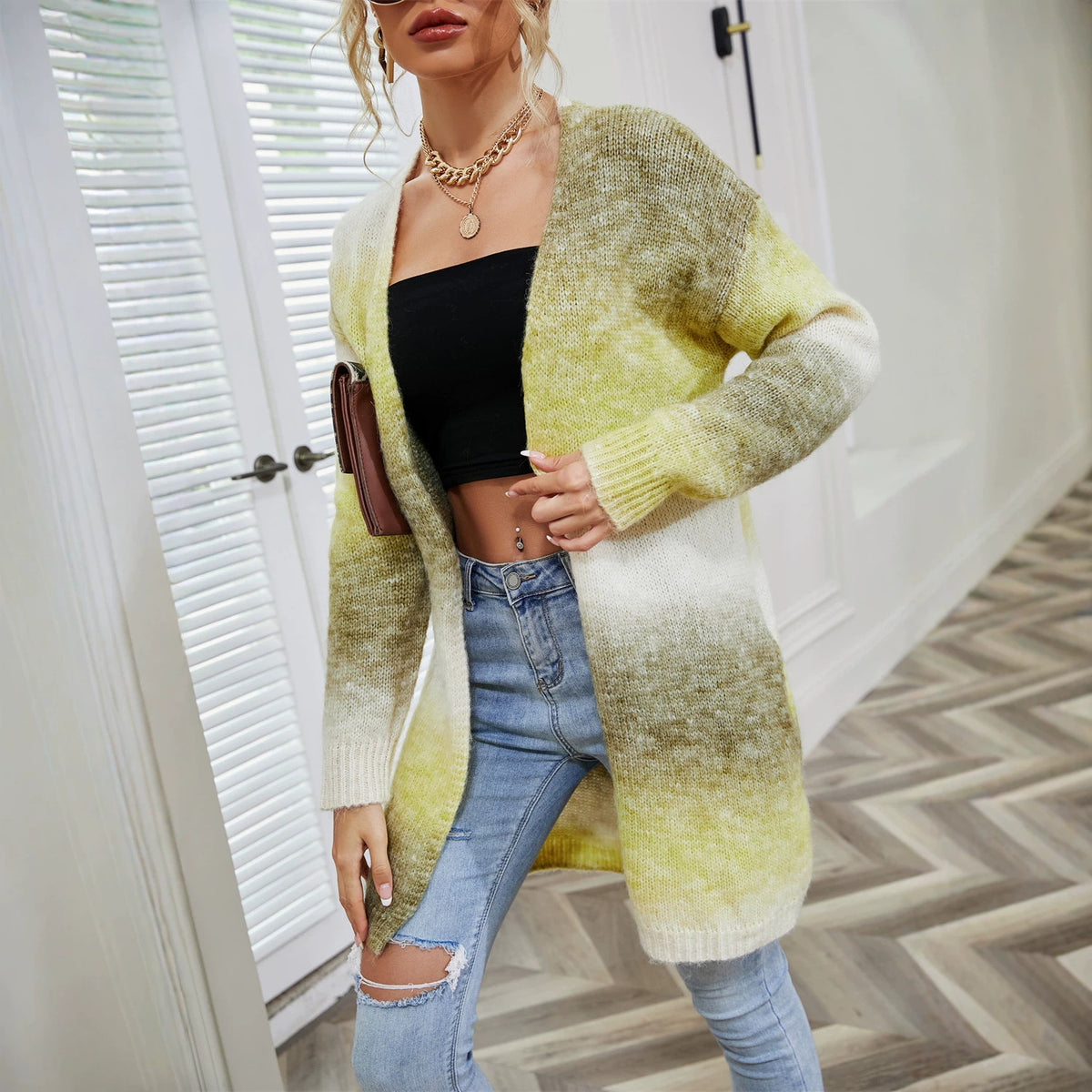 Elspeth | Tie-Dye Ombre Longline Open-Front Cardigan for Women