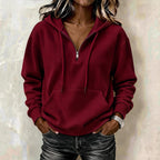 Marwen | Ribbed Half-Zip Hoodie with Drawstring Hood for Women
