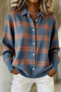 Heather | Plaid Knit Button-Front Cardigan for Women