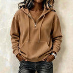Marwen | Ribbed Half-Zip Hoodie with Drawstring Hood for Women