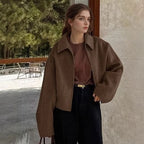Rosemarie | Oversized Collared Zip-Front Cropped Jacket for Women
