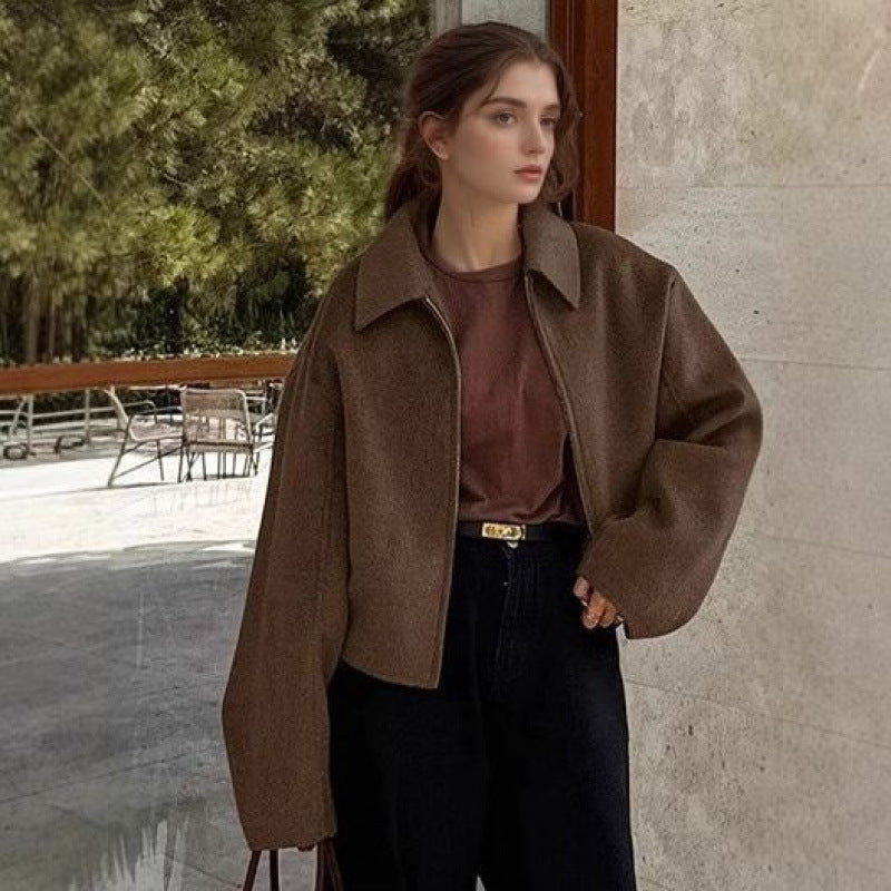 Rosemarie | Oversized Collared Zip-Front Cropped Jacket for Women