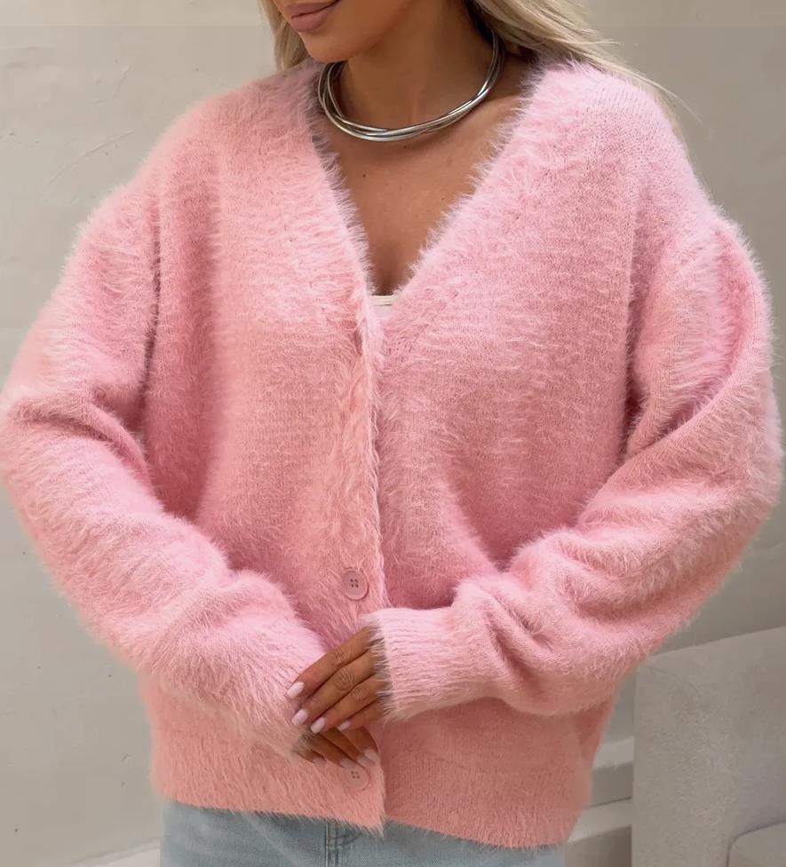 Agneta | Fuzzy Open-Front Knit Cardigan for Women