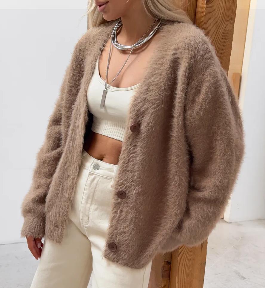 Agneta | Fuzzy Open-Front Knit Cardigan for Women