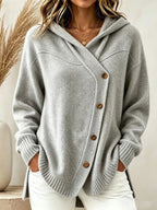 Marisette | Ribbed Button-Front Hoodie Knit Cardigan for Women